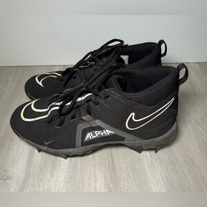 Nike Alpha Huarache Elite 3 Mid Football Cleats Black White Sz 6Y